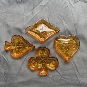 Tiara Indiana Glass Amber Suited Deck Set Great for Ashtray Candy or Nut Tray